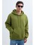 Unisex Oversize Geniş Kesim Pamuklu Yumuşak Dokulu İçi Polarlı Basic Yeşil Renk Kapüşonlu Sweatshirt 5