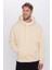Unisex Oversize Geniş Kesim Pamuklu Yumuşak Dokulu İçi Polarlı Basic Bej Kapüşonlu Sweatshirt 1