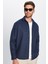 Erkek Regular Fit Klasik Kesim Pamuklu Tek Cepli Armürlü Kışlık Oduncu Lacivert Gömlek 1