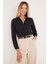 Kadın Slim Fit Dar Kesim Uzun Kollu Pamuklu Vücuda Oturan Dokulu Siyah Basic Gömlek 1