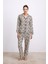 Kadın Uzun Kollu Gömlek Yaka Leopar Desenli %100 Pamuk Pijama Takımı 11550 1
