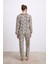 Kadın Uzun Kollu Gömlek Yaka Leopar Desenli %100 Pamuk Pijama Takımı 11550 2