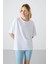 Beyaz Penye Modal Yumuşak Tuşeli Oversize Fit Basic Kadın T-Shirt- 97285 7