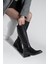 Kadın Dizaltı Fermuarlı Klasik Topuklu Çizme Lunces Siyah 4