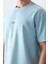 Açık Mavi Pamuklu Kalın Yumuşak Dokulu Oversize Fit Baskılı Erkek T-Shirt - 88373 8