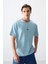 Açık Mavi Pamuklu Kalın Yumuşak Dokulu Oversize Fit Baskılı Erkek T-Shirt - 88373 10