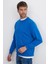 Unisex Relax Fit Rahat Kesim %100 Pamuk Basic Saks Mavi Bisiklet Yaka Sweatshirt 4