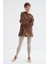 Kahverengi Reglan Kol Basic Kapüşonlu Oversize Sweatshirt Tunik - 97242 7