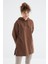 Kahverengi Reglan Kol Basic Kapüşonlu Oversize Sweatshirt Tunik - 97242 8