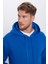 Unisex Oversize Geniş Kesim Pamuklu Yumuşak Dokulu Içi Polarlı Basıc Sax Mavi Kapüşonlu Sweatshirt 1