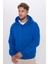 Unisex Oversize Geniş Kesim Pamuklu Yumuşak Dokulu Içi Polarlı Basıc Sax Mavi Kapüşonlu Sweatshirt 2