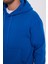 Unisex Oversize Geniş Kesim Pamuklu Yumuşak Dokulu Içi Polarlı Basıc Sax Mavi Kapüşonlu Sweatshirt 3
