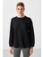 Siyah Yumuşak Dokulu O Yaka Rahat Form Kadın Tunik Sweatshirt - 97305 6