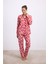 Kadın Desenli Uzun Kollu Gömlek Yaka Pijama Takımı Nefes Alabilir Yumuşak Kumaş (Jersey) 11564 1