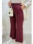 Scuba Kumaş Beli Lastikli Pare Tesettür Pantolon- Bordo 5