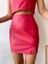 Tek Yırtmaçlı Arkadan Fermuarlı Deri Etek Fuşya 1