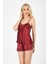 Bordo Saten Babydoll Şortlu Takım 2