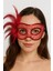 Kırmızı Renk Yandan Tüylü Pul Payet Işlemeli Parti Maskesi 23X12 cm 2