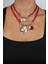 Charm Detaylı Çoklu Tasarım Kırmızı Choker Kolye 4