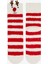 Kırık Beyaz Ponponlu Geyik Desenli Çizgili Yılbaşı Soket Çorap 3