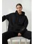 Kadın Jennifer Kapşonlu Kol Yazılı Üç Ip Şardonlu Sweatshirt Siyah 1