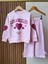 Kız Çocuk Pamuklu Pembe Oversize Kalpli Sweatshirt ve Bol Paça Eşofman Takım 2