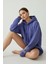 Kadın Jennifer Kapşonlu Kol Yazılı Üç Ip Şardonlu Sweatshirt Mor 3