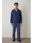Indigo Melanj Erkek Düğmeli Gömlek Pantolon Pijama Takımı 2