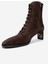 Sudy Kahverengi Süet Hakiki Deri Bağcıklı Kadın Blok Topuklu Bot 4