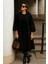 Kadın Oversize Basic Uzun Premium Siyah Kaşe Panço 3