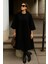 Kadın Oversize Basic Uzun Premium Siyah Kaşe Panço 4