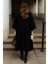 Kadın Oversize Basic Uzun Premium Siyah Kaşe Panço 5
