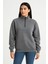Kadın Üç Iplik Dık Yaka Yarım Fermuarlı Sweatshirt - Antrasit 1