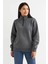 Kadın Üç Iplik Dık Yaka Yarım Fermuarlı Sweatshirt - Antrasit 3