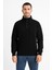 Erkek Dik Yaka Sweatshirt Dik Yaka Yarım Fermuarlı 3 Iplik Şardonlu Pamuk Kumaş - Siyah 2
