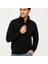 Erkek Dik Yaka Sweatshirt Dik Yaka Yarım Fermuarlı 3 Iplik Şardonlu Pamuk Kumaş - Siyah 4