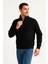Erkek Dik Yaka Sweatshirt Dik Yaka Yarım Fermuarlı 3 Iplik Şardonlu Pamuk Kumaş - Siyah 5