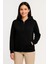 Kadın Üç Iplik Kapüşonlu Tam Fermuarlı Kanguru Çepli Sweatshirt Hoodie - Siyah 2