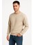 Erkek Üç Iplik Düz Bisiklet Yaka Sweatshirt - Bej 1