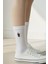 Kahve Seti Minimal Nakışlı Yazlık Kışlık Unisex 4 Çift Beyaz Soket Çorap Seti 4