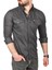 Erkek Füme Slim Fit Pamuklu Cepli Kot Gömlek Çıtçıtlı Uzun Kollu Spor Gömlek 2502503 1