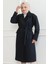 Kadın Kaşe Kaban - Uzun Boy Kruvaze Yaka Kuşaklı Tesettür Kaşe Kışlık Kaban, Astarlı Şık Yünlü Dokuma Oversize Rahat Kalıp Cepli Düğmeli Modern Kap Modeli - Lacivert 1
