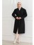 Kadın Kaşe Kaban - Uzun Boy Kruvaze Yaka, Kuşaklı Tesettür Kışlık Kaban, Astarlı Şık Yünlü Dokuma Oversize Rahat Kalıp, Cepli Modern Kaşe Mont Modeli - Siyah 2