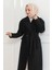Kadın Kaşe Kaban - Uzun Boy Kruvaze Yaka, Kuşaklı Tesettür Kışlık Kaban, Astarlı Şık Yünlü Dokuma Oversize Rahat Kalıp, Cepli Modern Kaşe Mont Modeli - Siyah 5