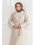 Kadın Kaşe Kaban - Uzun Boy Kruvaze Yaka Kuşaklı Tesettür Kaşe Kışlık Kaban, Astarlı Şık Yünlü Dokuma Oversize Rahat Kalıp Cepli Düğmeli Modern Kap Modeli - Bej 3