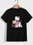 2li Kaliteli Pamuk Penye Kadın Baskılı Tshirt Hello Kitty Siyah Beyaz Tişört 3