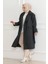 Kadın Kaşe Kaban - Uzun Boy 115 cm Kruvaze Yaka Kuşaklı Astarlı Kışlık Tesettür Kaban, Yünlü Dokuma Kaşmir Kumaş, Cepli Oversize Rahat Kalıp Şık Modern Kaban Mont Modeli - Siyah 5
