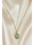 Firuze Taşlı Oval Vintage Çelik Gold Kolye (Çapı:1cm) 1