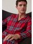 Kırmızı Erkek Ekose Desenli Uzun Kollu Gömlek Pijama Takımı 2