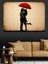 Kırmızı Şemsiye Altında Aşık Çift Silüeti Dekoratif Kanvas - Mdf Ahşap Tablo 4